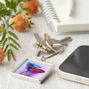 Watercolor Ombre Pink and Purple Butterfly Keychain