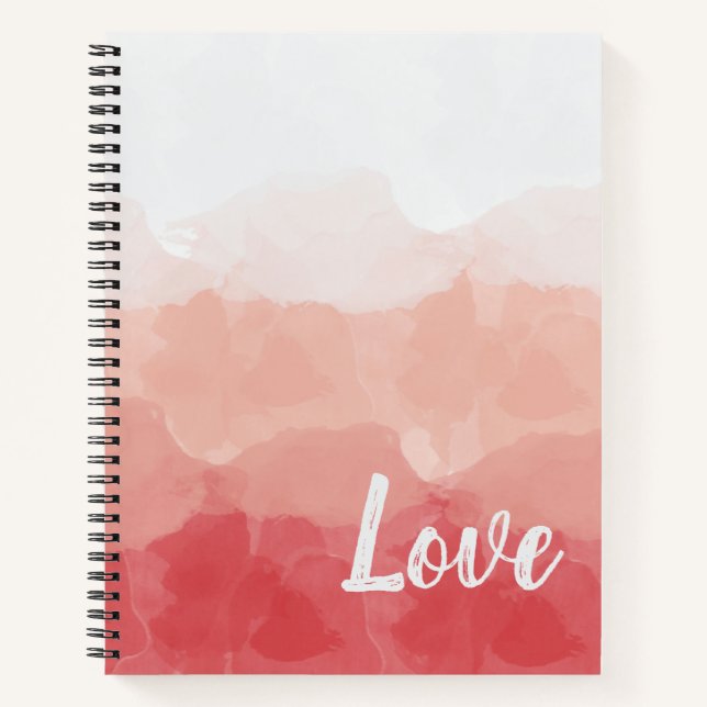 Watercolor Ombre Red and Pink Gradient Love Notebook (Front)