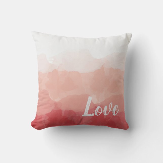 Watercolor Ombre Red and Pink Gradient Love Throw Pillow (Front)