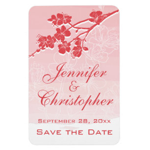 Watercolor Ombre Red Spring Blossom Save the Date Magnet