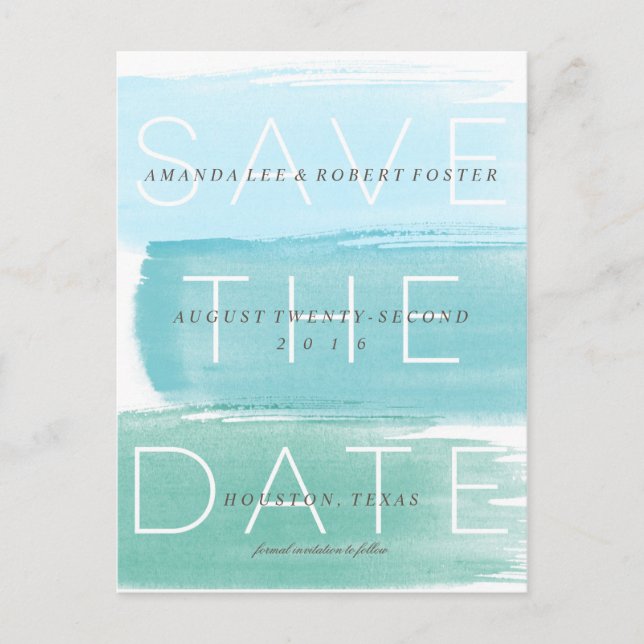 Watercolor Ombre Stripes Enregistrer la date Carte (Devant)