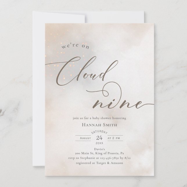 Watercolor On Cloud 9 Baby Shower Invitation (Front)