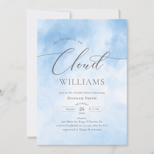Watercolor On Cloud 9 Bridal Shower Invitation (Front)
