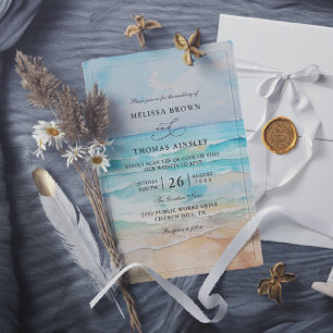 Watercolor On The Beach Budget QR Code Wedding Invitation
