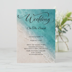Watercolor On The Beach Photo Wedding Invitation