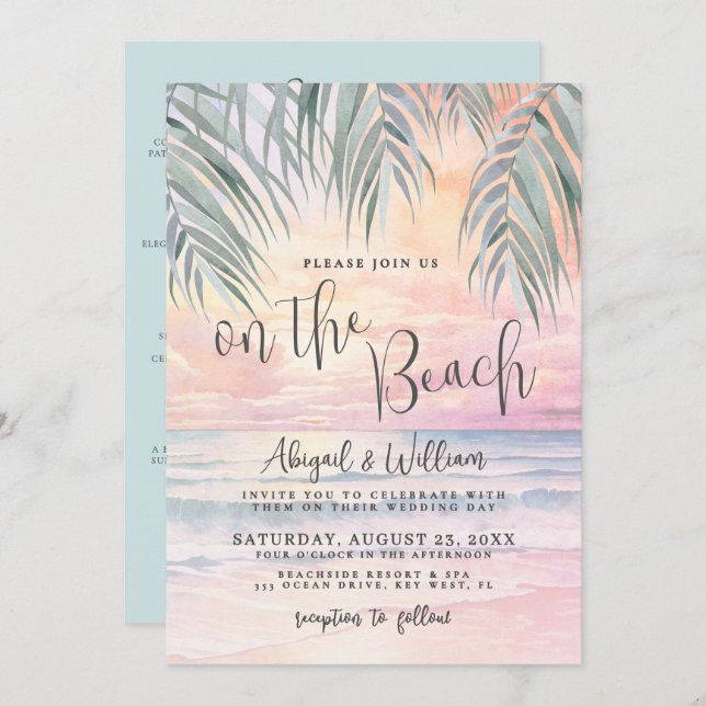 Watercolor On The Beach Wedding All In One Invitation (Front/Back)