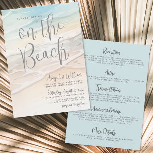 Watercolor On The Beach Wedding All In One Invitation