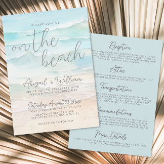 Watercolor On The Beach Wedding All In One Invitation
