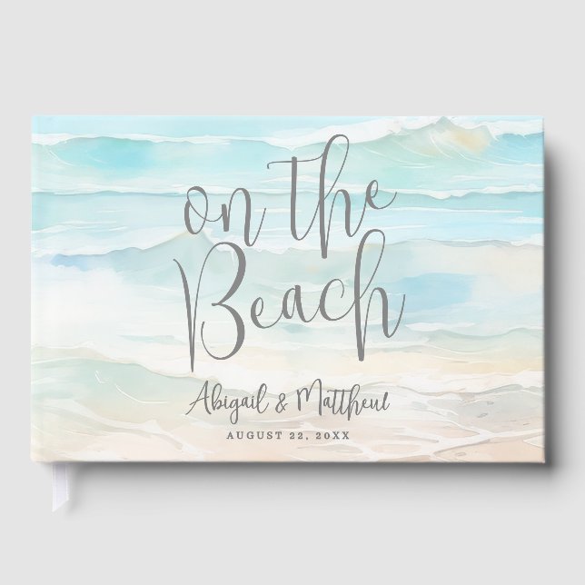 Watercolor On The Beach Wedding Guest Book (Front)