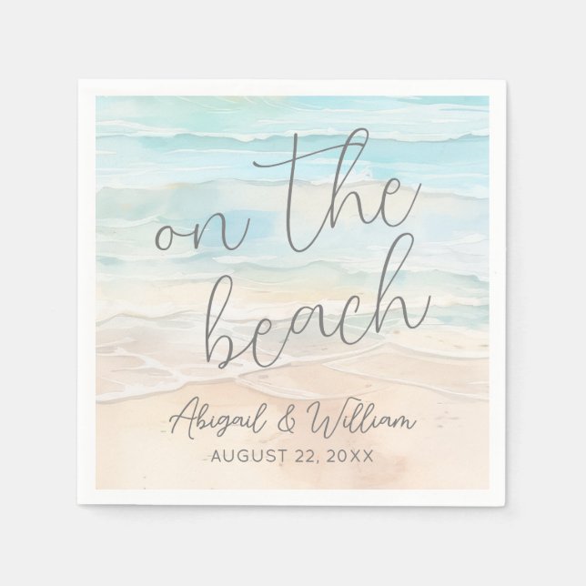 Watercolor On The Beach Wedding Napkin (Front)
