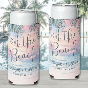 Watercolor On The Beach Wedding Seltzer Can Cooler