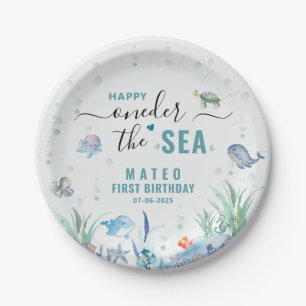 Watercolor One-der The sea 1st birthday Paper Plate