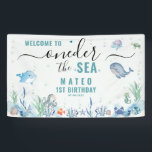 Watercolor One-der The sea 1st birthday Welcome Banner<br><div class="desc">Watercolor One-der the Sea 1st Birthday Welcome Banner, Make a splash at your little one’s big day with this adorable “One-der the Sea” 1st birthday welcome banner! Featuring whimsical watercolor sea animals like turtles, whales, dolphins, and colourful coral, this banner sets the tone for a magical under-the-sea celebration. The soft...</div>