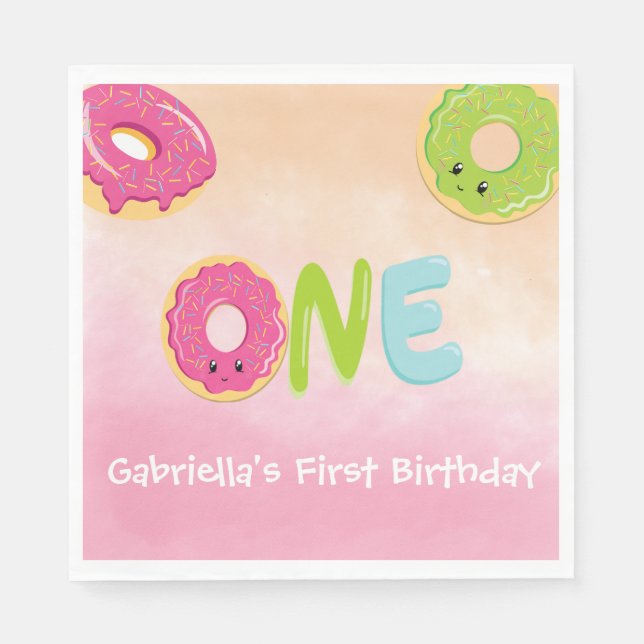 Watercolor ONE Doughnut personalized Napkins (Front)
