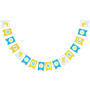Watercolor One Lucky Duck Hanging Bunting Banner