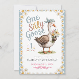 Watercolor One Silly Goose Wildflower 1st Birthday Invitation