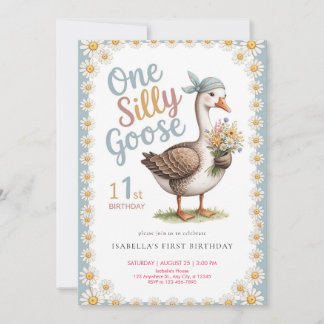 Watercolor One Silly Goose Wildflower 1st Birthday Invitation