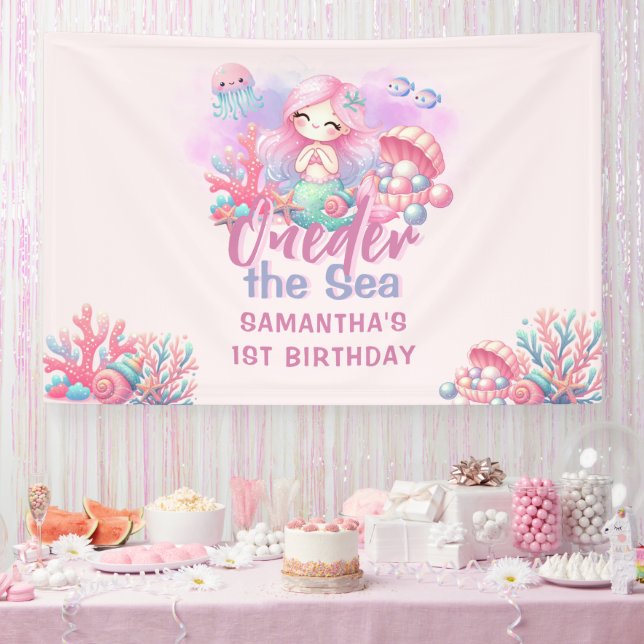 Watercolor ONEder The Sea 1st Birthday Banner (Party)