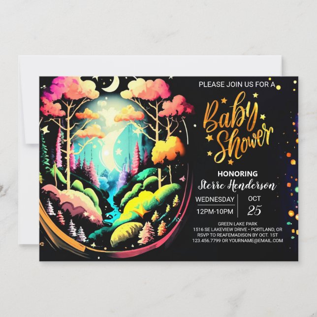 Watercolor Online Woodland Editable Baby Shower Invitation (Front)