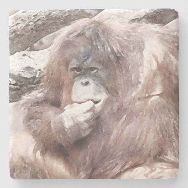 Watercolor Orang 2 Stone Coaster (Front)