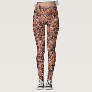 Watercolor orange and brown flowers. leggings