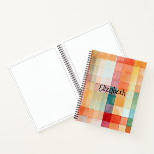 Watercolor Orange and Teal Plaid Notebook