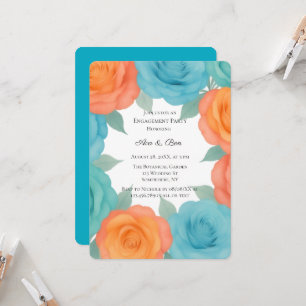 Watercolor Orange and Teal Roses Engagement Party Invitation
