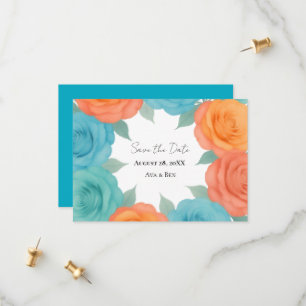 Watercolor Orange and Teal Roses Wedding Save The Date