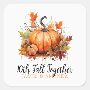 Watercolor Orange and White Pumpkin Couple Fall Square Sticker