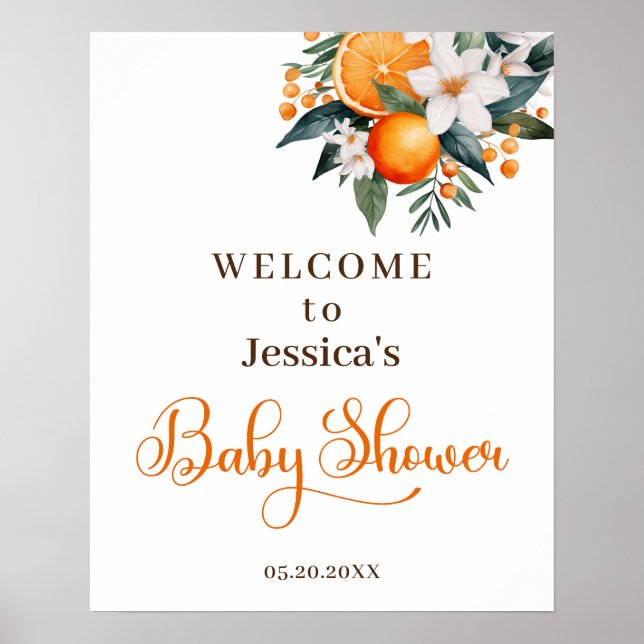Watercolor Orange Baby Shower Welcome Poster (Front)
