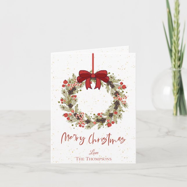 Watercolor Orange Berries Wreath Merry Christmas   Note Card (Front)