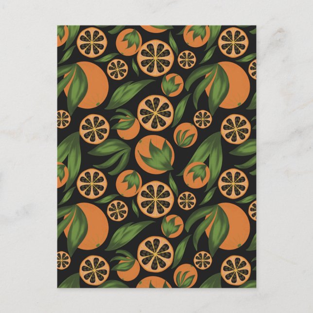 Watercolor Orange Black Fruit Pattern Postcard (Front)