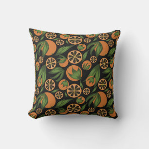 Watercolor Orange Black Fruit Pattern Throw Pillow