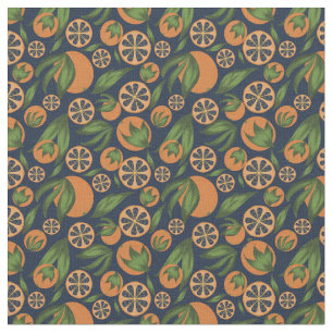 Watercolor Orange Blue Fruit Pattern Fabric
