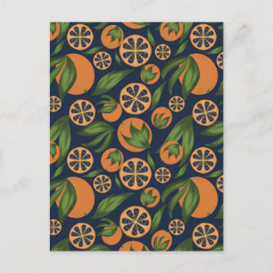 Watercolor Orange Blue Fruit Pattern Postcard