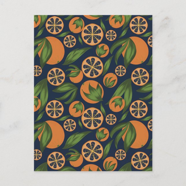 Watercolor Orange Blue Fruit Pattern Postcard (Front)