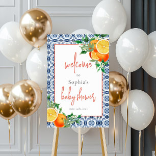Watercolor Orange Blue Positano Welcome Sign 