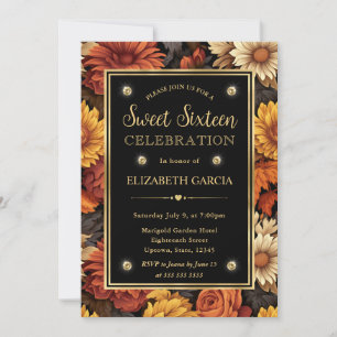 Watercolor Orange Brown Fall Leaves Sweet 16 Invitation