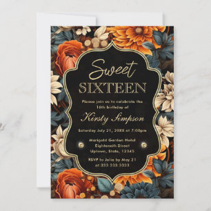 Watercolor Orange Brown Fall Leaves Sweet Sixteen Invitation