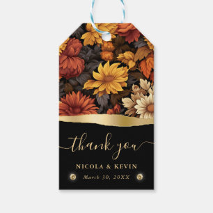 Watercolor Orange Brown Fall Leaves Wedding Gift Tags