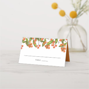 Watercolor Orange Buckthorn Berries Summer Wedding Place Card