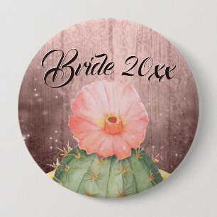 Watercolor Orange Cactus Bloom Wedding 4 Inch Round Button