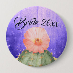 Watercolor Orange Cactus Bloom Wedding 4 Inch Round Button