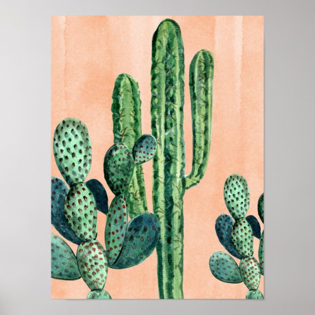 Watercolor Orange Cactus Southwest Poster (Front)