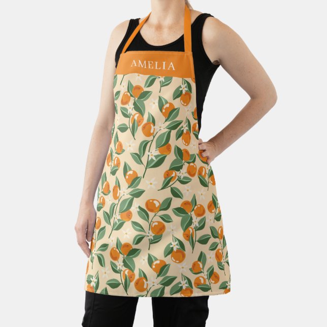 Watercolor Orange Citrus Personalized Name Apron (Insitu)
