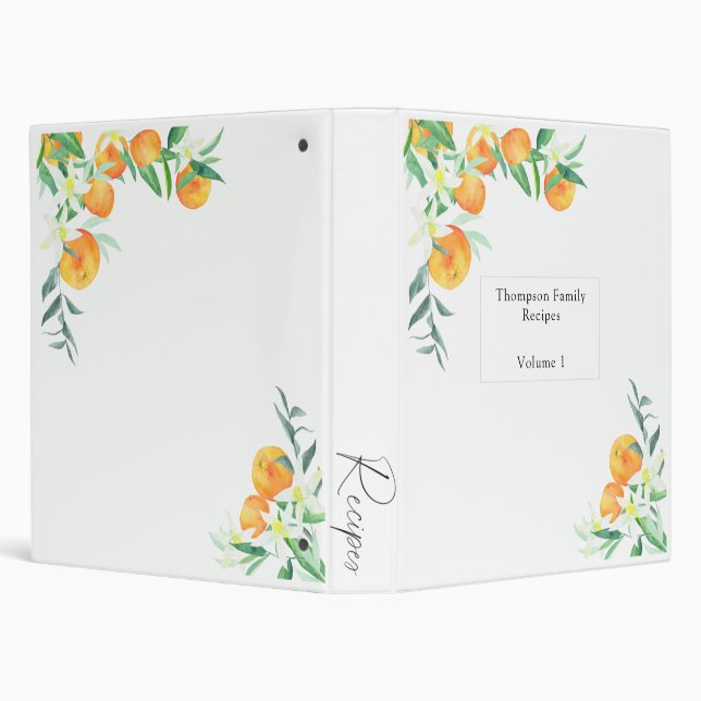 Watercolor Orange Citrus Personalized Recipe Binder (Background)
