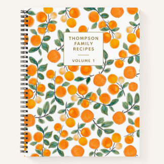 Watercolor Orange Citrus Personalized Recipe  Notebook