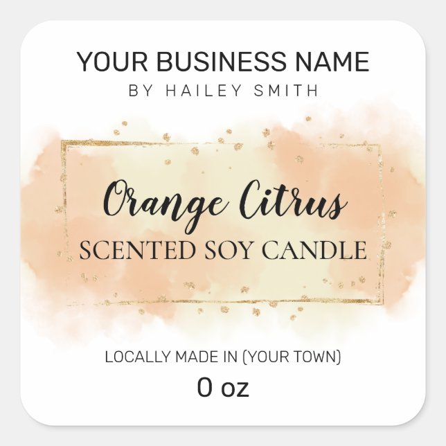 Watercolor Orange Citrus Scented Soy Candle Square Sticker (Front)