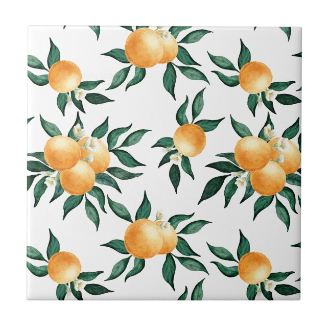 Watercolor Orange Citrus Sunny Botanical Tile (Front)