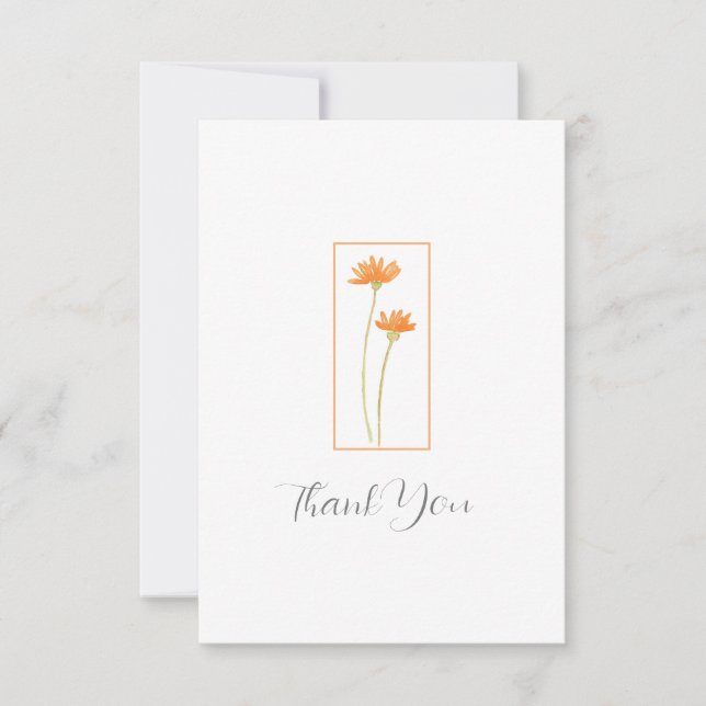  Watercolor Orange Daisies Thank You Card (Front)